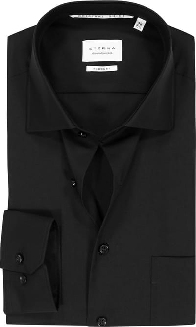 ETERNA modern fit overhemd - popeline - zwart - Strijkvrij - Boordmaat: 46 (EU maat: XXL)