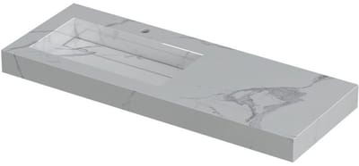 INK Pitch Wastafel Keramische Slab Links met Drain en Front en Side Skirts 1 Kraangat - 1200x450x90 mm - Statuario Glans