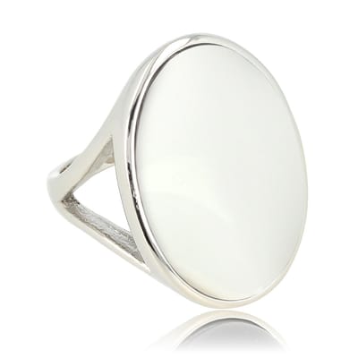 My Bendel - Zilverkleurige Statement Ring met White Aventurine Edelsteen - Statement Ring met Ovale Edelsteen • Witte Aventurijn • Zilverkleurig - met Luxe Cadeauverpakking | Sieraden Voor Dames | Maat 16.00 Mm / Maat 50