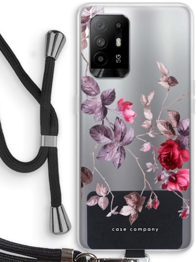 Case Company® - Hoesje met koord geschikt voor Oppo A94 5G hoesje met Koord - Mooie bloemen - Telefoonhoesje met Zwart Koord - Bescherming aan alle Kanten en Over de Schermrand
