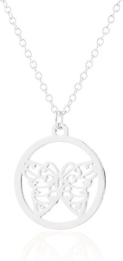 24/7 Jewelry Collection Vlinder Ketting - Cirkel - Zilverkleurig