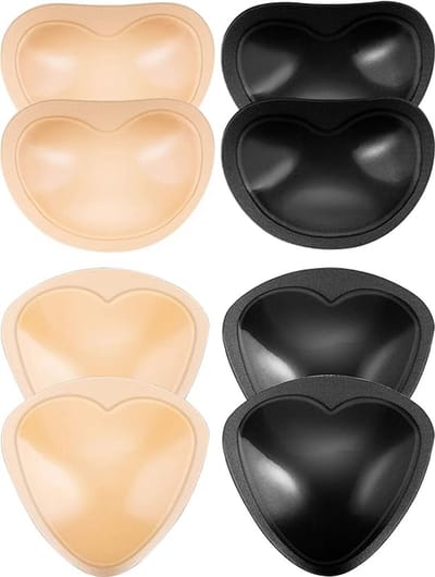4 paar zelfklevende BH-pads inlegzolen, afneembare push-up borstvergroter voor bikini, 2 vormen (zwart en beige)