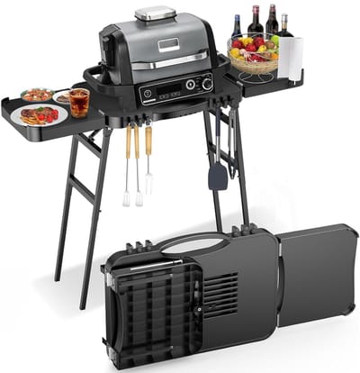 Draagbare Grill Trolley voor Enders Urban, Weber Q100/Q200/Q300 en Ninja Woodfire - Opvouwbare Buiten Grillstand met Ruime Werktafel en Verstelbare Hoogte voor Comfortabel Grillen