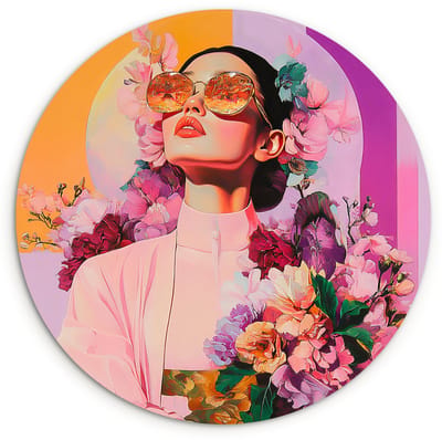 WallCircle® Wandcirkel 120x120 cm - Muurcirkel Portret - Vrouw - Abstract - Bloemen - Muurdecoratie woonkamer - Wanddecoratie slaapkamer - Kamer decoratie accessoires - Ronde schilderijen XXL