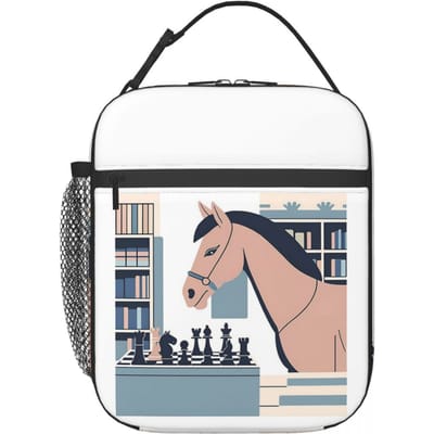 Schaak & Paard Geïsoleerde Lunchtas voor Vrouwen Kinderen Draagbare Voedseldozen Thermische Lunchbox Tote One Size black