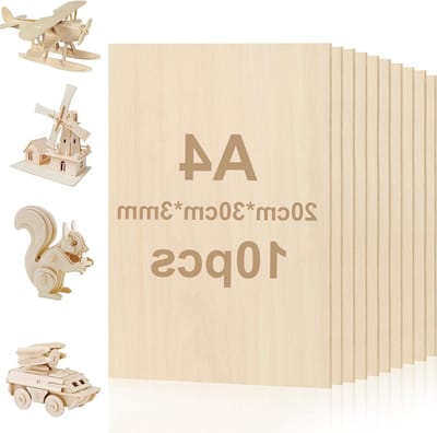 Set van 10 A4 Houten Panelen, 300 x 200 x 3 mm, Ideaal voor DIY Projecten, Houtbewerking en Lasergravure