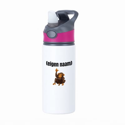 Hacebo® - aap met eigen naam waterfles met rietje roze - Aap - apen liefhebbers - leuk cadeau voor iemand die houdt van apen - cadeau - kado - water fles - 650ML