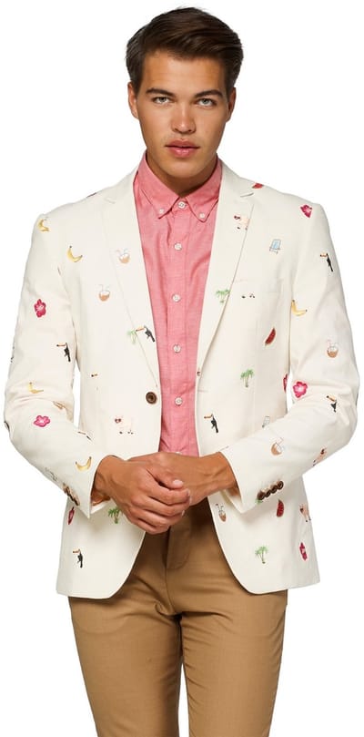 OppoSuits Deluxe Tropical - Summer Icons  - Heren Blazer - Zomers - Off White - Maat EU 52