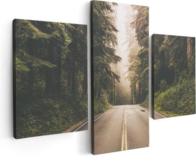 Artaza Canvas Schilderij Drieluik Highway In Californië Omring Met Bos  - 90x60 - Foto Op Canvas - Canvas Print