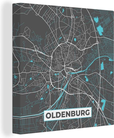 Canvas Schilderij Stadskaart – Plattegrond – Duitsland – Blauw – Oldenburg – Kaart - 20x20 cm - Wanddecoratie