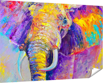 Gards Tuinposter Olifant van Olieverf - Kleur - Abstract - 180x120 cm - Tuindoek - Tuindecoratie - Wanddecoratie buiten - Tuinschilderij