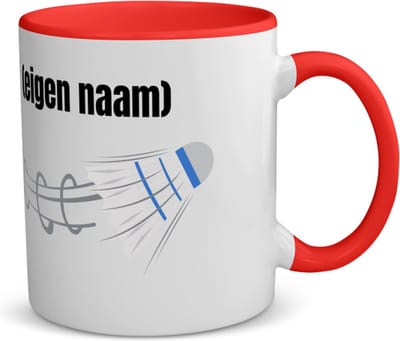 Akyol - badminton shuttle met eigen naam koffiemok - theemok - rood - Badminton - badmintonner - sport - verjaardag cadeau - kado - geschenk - 350 ML inhoud