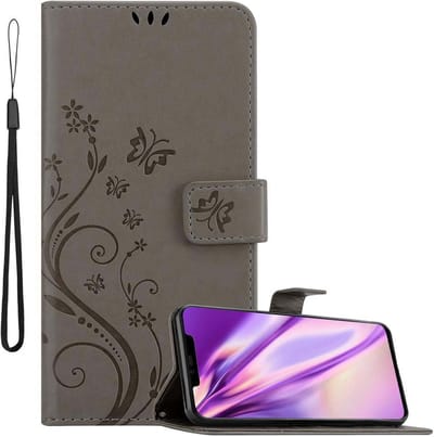 Cadorabo Hoesje geschikt voor Huawei MATE 20 PRO in BLOEMEN GRIJS - Beschermhoes in bloemmotief met magnetische sluiting, standfunctie en kaartsleuven Book Case Cover Etui