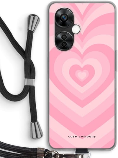 Case Company® - Hoesje met koord geschikt voor OnePlus Nord CE 3 Lite hoesje met Koord - Hart Roos - Telefoonhoesje met Zwart Koord - Bescherming aan alle Kanten en Over de Schermrand