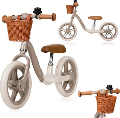 Lionelo Alex Plus – Loopfiets vanaf 3 jaar – 12” Lekvrije Banden – Verstelbaar zadel (30-35 cm) & Stuur (52-58 cm) – Met voetensteun, mandje & bel – 3,4 kg licht – Stuurbegrenzer – Antisliphandvatten – Comfortabel Zitting, Baby Fiets Leren balanceren