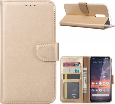LuxeBass Hoesje geschikt voor Nokia 3.2 - Bookcase Goud - portemonnee hoesje gsm hoesje - telefoonhoes - telefoonhoesjes