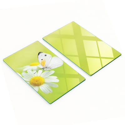 Decoratieve glazen snijplanken voor in de keuken met vlinder- en kamillemotief, 2x30x52 cm