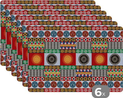 Placemat - Placemats kunststof - Patronen - Maya - Details - Zuid-Amerika - 45x30 cm - 6 stuks - Hittebestendig - Anti-Slip - Onderlegger - Afneembaar