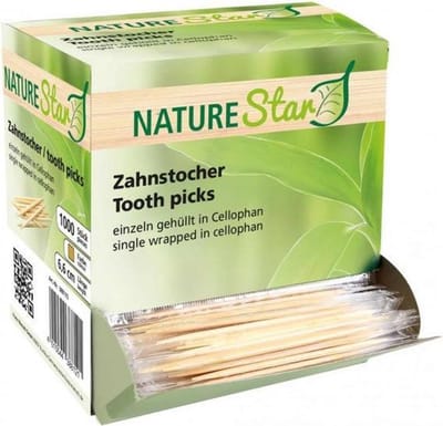 NatureStar houten tandenstokers 1000 stuks - per stuk verpakt in cellofaan