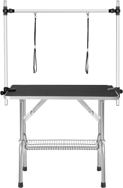 Trimtafel voor huisdieren - Badtafel voor huisdieren - Tondeuse voor huisdieren - Huisdierbenodigdheden - Opvouwbaar met standaard - Roestvrij staal - 117x61x76cm - Geschikt voor de meeste hondenrassen - Zwart