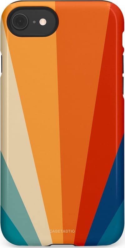 Casetastic hoesje geschikt voor Apple iPhone SE / Apple iPhone 7 / Apple iPhone 8 - Dubbellaagse bescherming - Retro straal - Fashion Case - Oranje Okergeel Petrol Rood