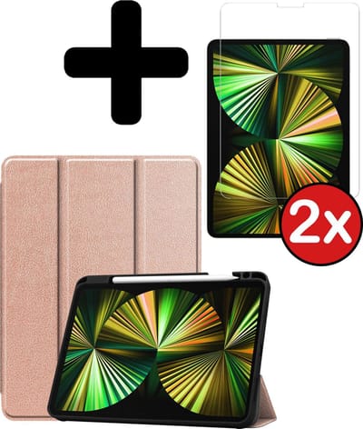 Hoesje - Geschikt voor Apple iPad Pro (2021) - 12.9 inch - Met Screenprotector - Trifold Bookcase Hoes - Hard Cover Case - Met Uitsparing Geschikt voor Apple Pencil - Hardcover Book - Tablethoes - Rosé goud