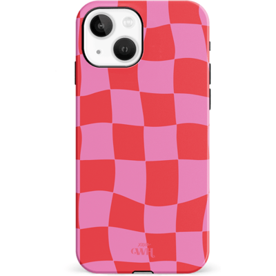 xoxo Wildhearts Drunk In Love - Double Layer - Hoesje geschikt voor iPhone 14 Pro Max hoesje - Blokjes print roze - Shockproof case - Beschermhoesje geschikt voor iPhone 14 Pro Max case - Roze