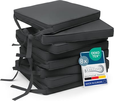 Beautissu Loft SK – Set van 8 Zitkussen Zand 45x40 cm – Stoelkussen met Lint