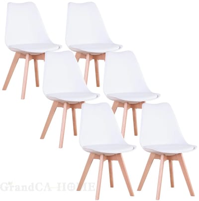 NaevaMi Eetkamerstoelen - Eetkamerstoelen Set van 6 - Eetkamerstoelen met Houten Poten - Modern en Minimalistisch - Pu Gewatteerde Zitting - Beukenhout Benen - Nordic Stoel Voor Keuken Woonkamer/Eetkamer - Wit