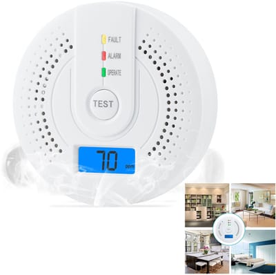 Koolmonoxidemelder - CO-detector - met digitaal display - op batterijen (niet inbegrepen) - met LED-display - geschikt voor CO-bewaking thuis, slaapbescherming in de slaapkamer, waarschuwing voor gaslekken in de keuken, detectie op kantoor - wit