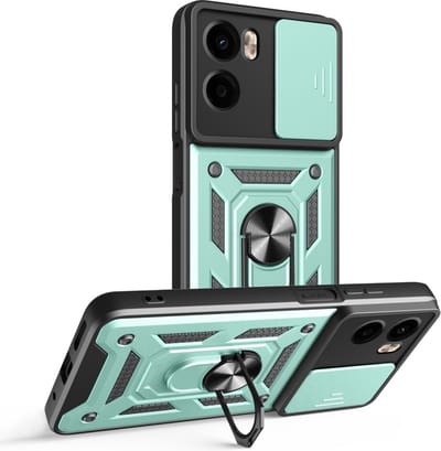 Coverup Hoesje - Geschikt voor Motorola Moto G05 / E15 Hoesje - Coverup Armor Ring Kickstand Back Cover met Camera Shield - Mintgroen