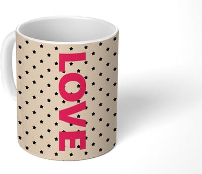 Mok - Koffiemok - Love - Stippen - Roze - Mokken - 350 ML - Beker - Koffiemokken - Theemok - Mok met Tekst