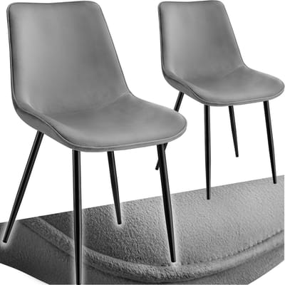 tectake® Eetkamerstoel - Gevoerde fluwelen zitting - Zwart metalen poten - Woonkamer, eetkamer, slaapkamer en kantoor - Draagkracht 120 kg - Set van 2 - Grijs/zwart