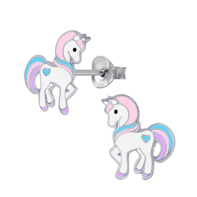 WeLoveSilver - Kinderoorbellen zilver - Eenhoorn - Pastelkleuren