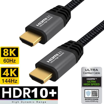 Qnected HDMI 2.1 kabel 5 meter - Certified - 4K 120Hz & 144Hz, 8K 60Hz Ultra HD - Ultra High Speed - 48 Gbps - PS5, Xbox Series X & S - Graphite Grey