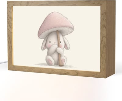 Nachtlampje 30x20 cm - Kinder lampje - Paddenstoel - Konijn - Roze - Tafellamp kinderkamer - Slaapkamer lamp - Bedlamp kinderen - Kinderlampje stopcontact - Wandlamp babykamer - Nachtlampjes