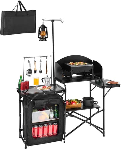 Casa Living Opvouwbare Campingtafel - Outdoor Tafel - Aluminium Werkblad - Met Opbergkast - Windscherm & Lichtgewicht Design