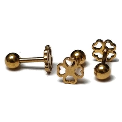 Aramat Jewels | Piercings | Klavertje Vier Helixpiercing Goudkleur | | | |6mm | Staal | Volwassenen | Verkleurd niet