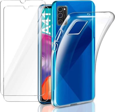 Soft Back Cover Hoesje Geschikt voor: Samsung Galaxy A41 Transparant TPU Siliconen Soft Case + 1X Tempered Glass Screenprotector