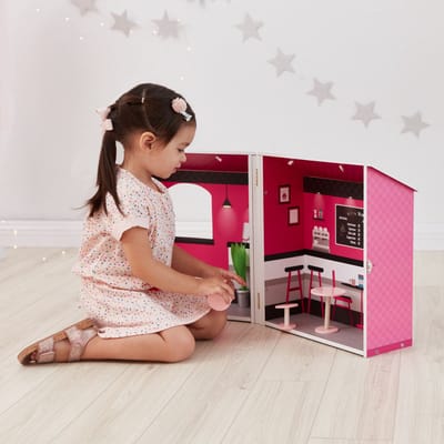 Teamson Kids Cafe Voor 12" Poppen - Accessoires Voor Poppen - Kinderspeelgoed - Roze/Wit