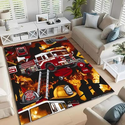 Brandweerwagen Fluit 3D Geprint Tapijt, Woonkamer Slaapkamer Mat Kinderkamer Zacht en Comfortabel Antislip Kleed Kerstcadeau 50x80cm (20x31in)