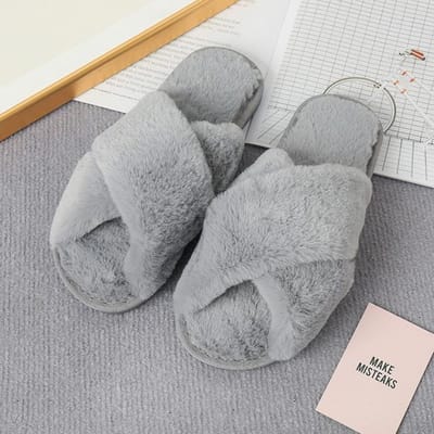 Winter Thuis Knusse Dames Bont Pantoffels Faux Furry Kruisband Platte Slippers Instap Binnen Antislip Huis Schoenen Dames Pantoffel Dames 36-37