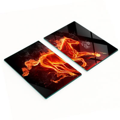 Multifunctionele decoratieve glazen keukenplanken met paard in vuur en vlam, 2x40x52 cm
