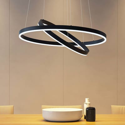 Arcchio LED hanglamp Albiona, zwart, 2 ringen, Ø 60 cm