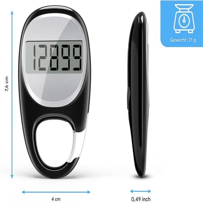 carmdering - Eenvoudige Stappenteller - 3D Technologie - Clip & Draagkoord - USB Opladen - Groot Scherm - Pedometer - Zwart