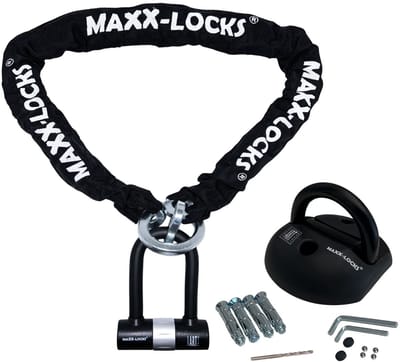 Maxx-Locks Tirau Art 4 Motorslot / Scooterslot + ART 4 Muuranker - Kettingslot met Loop en Beugelslot - Art Gekeurd Slot voor Motor en Scooter & Brommer - 120 cm