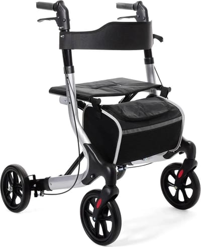 Rollator Plaza Lite Alu - Lichtgewicht - Anti-lek banden - Soft banden - Zilver