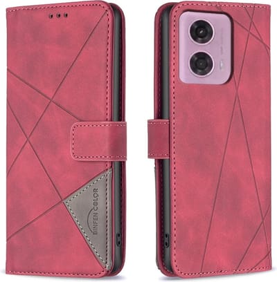 BINFEN Hoesje - Geschikt voor Motorola Moto G34 Hoesje - BINFEN Geometric Book Case - Rood