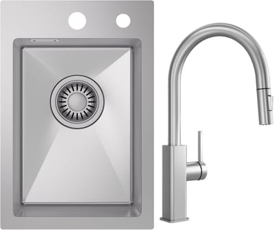 CECIPA max Spoelbak 30x45 cm - Spoelbak Keuken Met Uittrekbare Uitloop Keukenkraan - Spoelbakken Keuken RVS - Wasbak Keuken - incl. Afvoerzeefje en Sifon