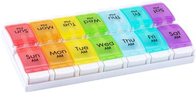 Pillendoos - Wekelijkse pillendoos - Herinnering - 7-daagse verpakking - 2 vakken voor dagelijks gebruik, geschikt voor medicijnen, supplementen en vitamines